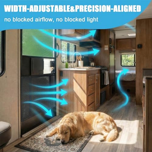 RV Screen Door Protector for Dogs, Adjustable Aluminum Alloy RV Entry Grille Protectors Pet Guard Defender Accessories for Inside RV Camper Trailer Pets Kids Protection(22 to 31.5 Inches, Large)