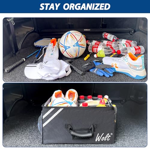 WOLT Car Trunk Organizer with Lid, Collapsible Multi Compartment SUV Organizer with Non-Slip Base Adjustable Straps - color: Black