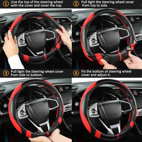 Microfiber Leather Car Steering Wheel Cover for Kia,14.5-15 inch (Black+Red-Standrad Size) - color: D-Black+Red