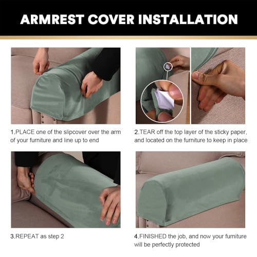 2 Pack Thick Velvet Stretch Armrest Covers for Chairs and Sofas Armchair Covers for Arms Couch Arm Covers Armrest Covers for Sofa Non Slip, Seagrass - color: Seagrass