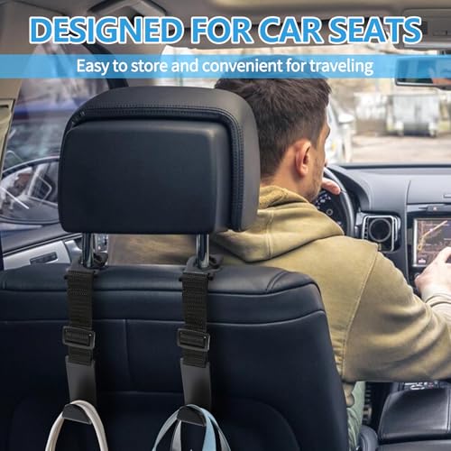 4PCS Car Seat Headrest Hook, Adjustable Car Back Seat Headrest Hanger Holder Hook, Auto Seat Hook Hangers Storage Organizer, Universal Car Headrest Hooks for Handbag Purse Coat