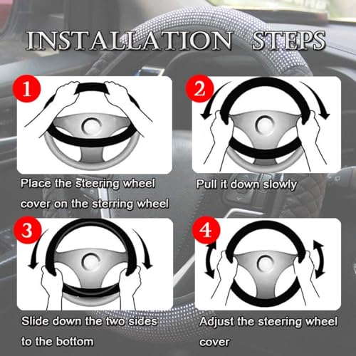 Diamond Car Steering Wheel Cover,Crystal Rhinestone Steering Cover Universal Fit 15 inch Car Steering Wheel Protector for Women & Girl (Silver Black) - color: Half Silver