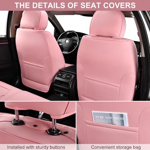 TIEHESYT Car Seat Covers Full Set, Breathable Leather Automotive Front and Rear Seat Covers, Car Seat Protectors Full Set, Compatible with Most Vehicles, SUV (Cute Pink, Front Pair and Rear) - color: Cute Pink, size: Front Pair and Rear Headrestless