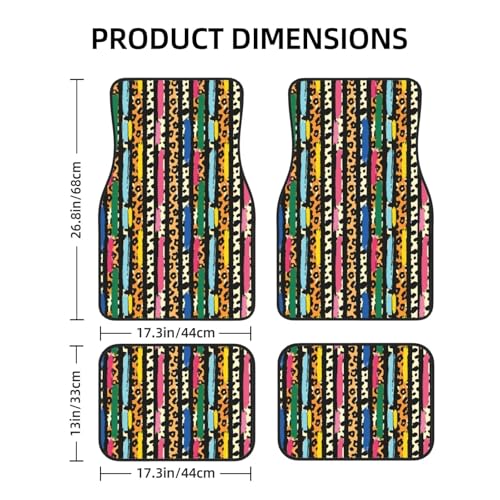 Colorful Stripe Car Floor Mats Leopard Cheetah Animal Universal SUV Truck Van Sedans Front Rear Floor Foot Mats 4-Piece Full Set with Non-Slip Rubber Backing Car Carpets - color: Leopard Stripe