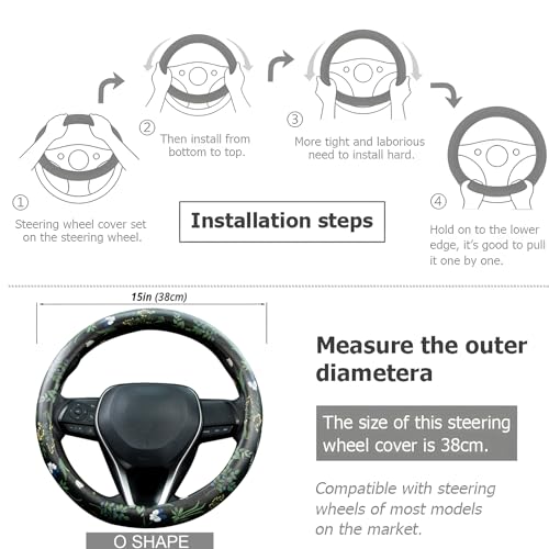 Boho Floral Steering Wheel Cover Auto Leather Steering Wheel Protector, Anti-Slip, Breathable, Absorbing Sweat, Universal Floral Car Accessories 14.5–15 inch,Fit for Most Car, Trucks, SUV - style: Boho Floral