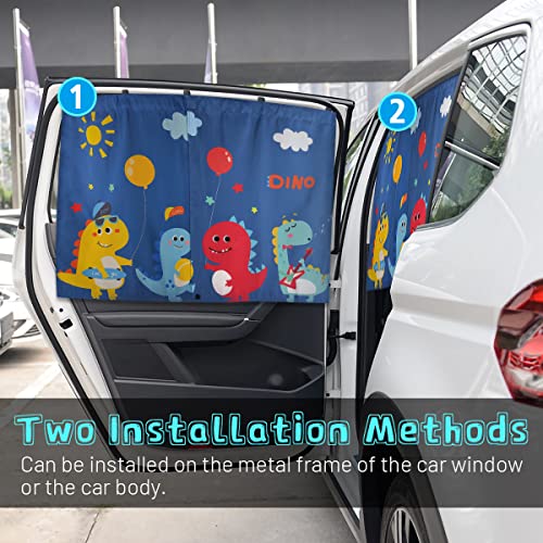 Car Window Shades, 2 PCS Magnetic Double Layer Sun Shade, Side Windows Privacy, Full Covers/Half Shade Options, Cute Dinosaurs, Compatible with Car, SUV, Minivan - color: Blue-2pcs