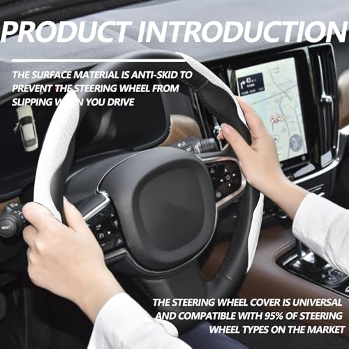 2pcs Universal Fit Carbon Fiber Steering Wheel Cover, Anti-Skid Steering Wheel Cover/Segmented Steering Wheel Protector/Car Interior Accessories (White) - color: White