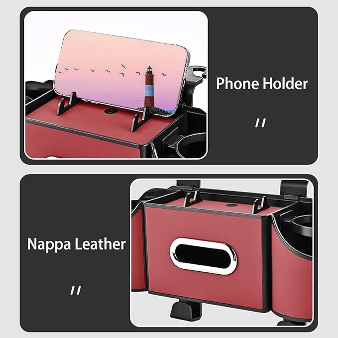 Back Seat Car Organizer,4 in 1 Multifunctional Car Back Seat Storage Box with Drink Cup Holder Tissue Box, for Hold Phone,Snacks, Drinks, Handbag-Red - color: Red