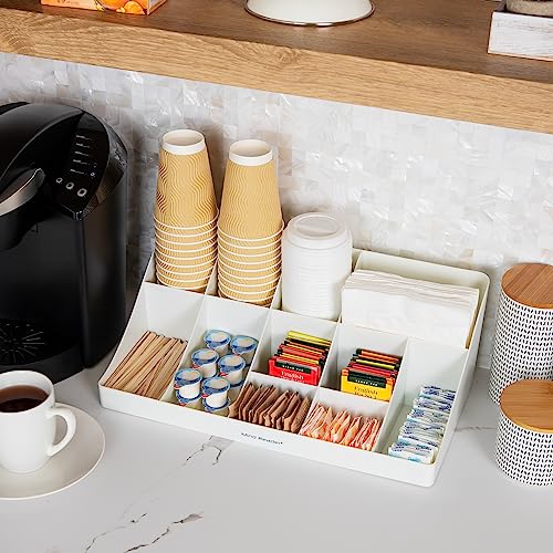 Mind Reader Cup and Condiment Station, Countertop Organizer, Coffee Bar, Kitchen, Stirrers, 17.875"L x 9.5"W x 6.625"H, White - color: White