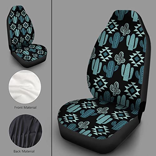 Howilath Women Men Car Front Seat Covers Set of 2, Aztec Southwest Cactus Print High Back Stretchy Bucket Seats for Most Cars, SUV - color: Aztec Southwest Cactus Print - Green