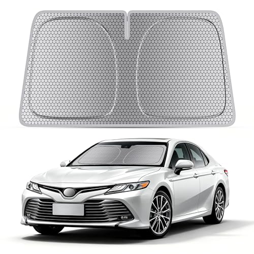 helloleiboo Windshield Sun Shade for Toyota Camry 2018-2026 Graphene Honeycomb Heat Shield with UV Protection Foldable Custom Fit Front Window Sunshade Silver 58" x 28" - size: For Toyota Camry (2018-2026)