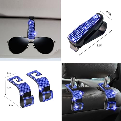 NBTEPEM 27 PCs Blue Bling Car Accessories Set for Women, Steering Wheel Covers Universal Fit 15 Inch, Bling License Plate Frame, Bling Phone Holder, Bling Car Coasters (Blue Diamond) - color: Blue Diamond