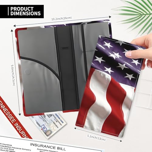 Leather Car Registration and Insurance Card Holder, Cute Car Accessories Vehicle Glove Box Car Organizer for Documents, Cards, License American Flag Print - color: American Flag Print