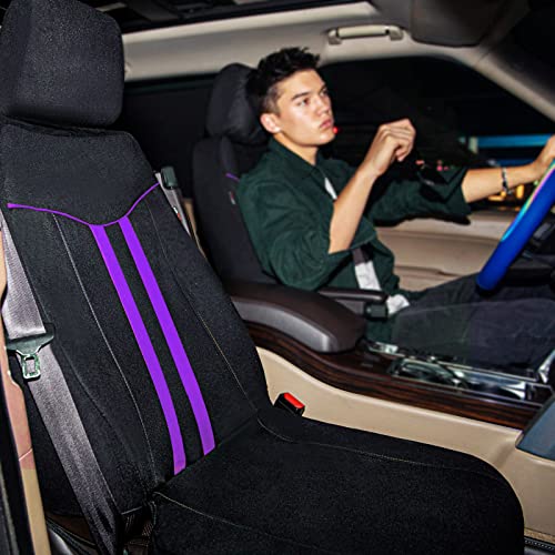 CAR-GRAND Piping Cloth Car Seat Covers Full Set, Breathable Universal Car Seat Cover, Airbag Compatible Seat Cover for Cars Trucks SUV Van Sedan (Black-Purple Strips) - color: Black-Purple