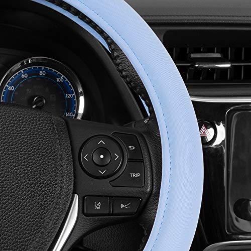Carbella Ultra Soft Blue Steering Wheel Cover, Car Accessories for Women, Non-Slip Comfy Soft Grip Faux Leather Auto Steering Wheel Cover for Cars Trucks Vans SUVs Gift Idea - Fits Standard 15" Inches - color: Soft Blue