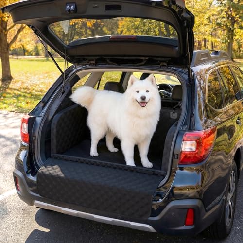 Pecute SUV Cargo Liner for Dogs, Water Resistan Pet Trunk Cover with Soft Cushion, Non-Slip Dog Back Seat Mat for SUVs Sedans with Bumper Flap Protector, Padded, Black - size: XL