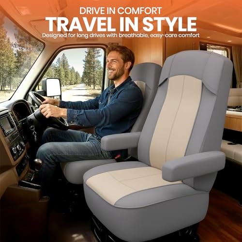 VALUN RV Seat Covers (Grey 2 Pack) – Captains Chair Seat Covers for RV Captain Chair & Motorhome Chairs, Universal Fit RV Chair Covers for Camper, Trailer, Van, Protects Against Dirt, Spills & Wear - style: GREY (2PK RV COVER)
