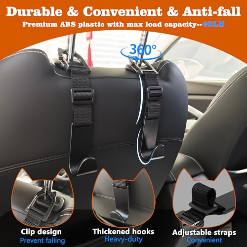Amooca Car Headrest Hooks 4 Pack Adjustable Universal Fit Auto Seat Back Organizer Storage Hanger Purse Bags Holder with Clip Black - color: Black