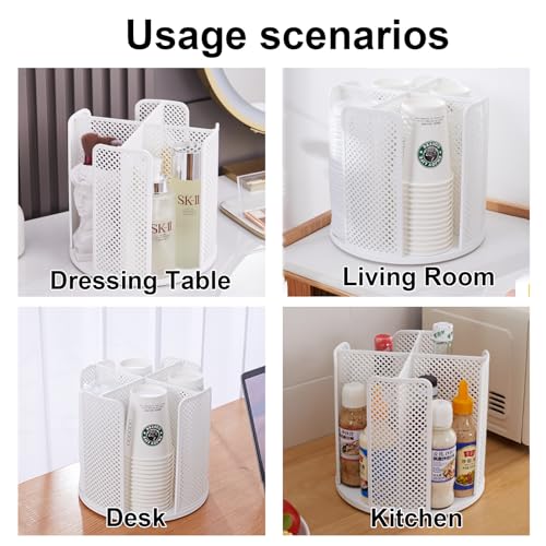 Coffee Cup Dispenser,360°Rotating Paper Cup Dispenser,Cup Holder with 4 Compartments Removable,Cup Dispenser Countertop,Disposable Paper & Plastic Cups,for Restaurant,Coffee Station,Bar,Office - color: White
