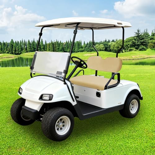 Universal Golf Cart Seat Covers Set for EZGO TXT/ RXV, Club Car DS/ Precedent, Yamaha G29/ Drive 2 Front Seats, Durable Breathable Bench Seat Covers Washable Polyester Mesh Cloth Without Logo, Beige - color: Beige