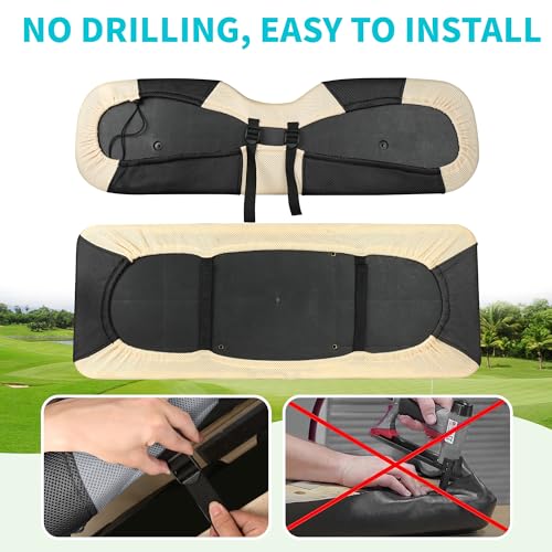 10L0L Golf Cart Seat Covers, Super Comfort Cooler Than Vinyl Seat Cover, Front and Rear Seat Cover for Yamaha EZGO Club Car, No Drilling Breathable Mesh Bench Seat Blanket, Machine Washable - color: Black + Beige, style: Rear Seat - Universal for Yamaha E