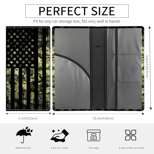 Premium Car Registration and Insurance Card Holder, Cute PU Leather Car Document Holder, Vehicle Glove Box Car Organizer with Magnetic Closure for Driver License, Cards Camouflage Flag - color: Camouflage American Flag