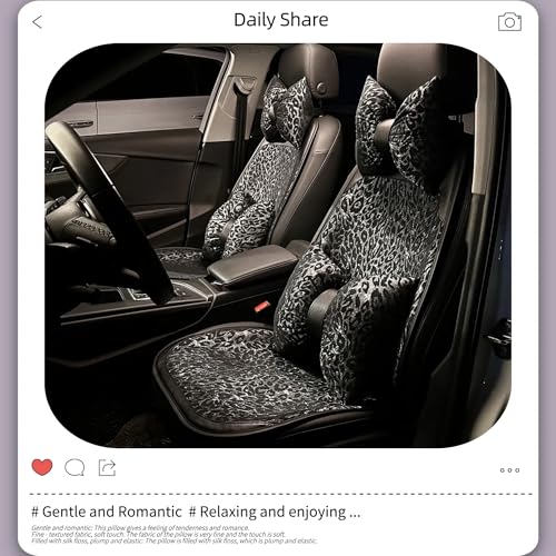 Car Headrest Pillow with Leopard Print Chic Car Interior Breathable Neck Support Cushions Fits for Most Cars (Black Pillow)