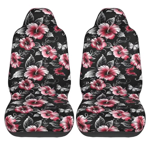 Red Floral Seat Covers Universal Fit Most Cars SUVs Trucks Vans Hibiscus Flowers Front Bucket Seats Protector Keep Clean from Sweat Dirt Gray Hawiin Aloha Leaf Seat Covers - color: Red Floral