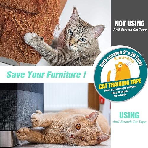Karaseno Anti Cat Scratch Tape: 3 inches x 20 Yards Cat Training Tape, 100% Transparent Clear Double Sided Deterrent Tape Furniture Protector - size: 3 inches x 20 Yards