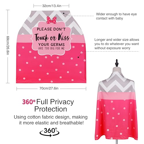 Metplus Car Seat Cover Baby Girl, No Touch Sign Carseat Canopy, Nursing Breastfeeding Covers, Stretchy Universal Fit, Multi-Use for Stroller/Shopping Cart/High Chair, Pink Bow Baby Shower Gift - color: Pink Stripes