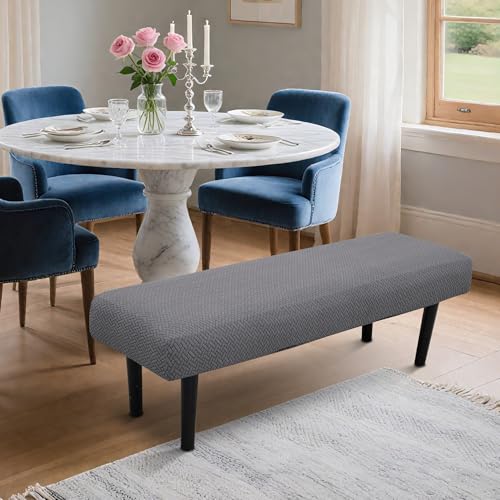 Stretch Bench Seat Cover, Reusable Slipcover for Dining Room & Bedroom, Removable Washable Rectangular Bench Covers, Elastic Fit for Home Furniture (Twill Grey) - color: Twill Grey