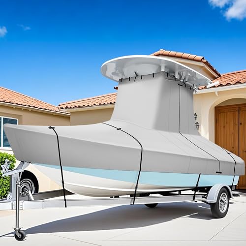 iCOVER T-Top Boat Cover, 600D Heavy Duty Marine Grade Waterproof Tear Resistant Boat Cover for Center Console Boat with T TOP Roof, Fits 22'-24' Long Beam Width up to 116", Grey - color: T-TOP, size: F: 22'-24' long, Beam Width up to 116" W