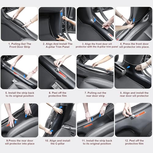 8PCS Door Sill Protector for 5-Seats Tesla Model Y Juniper 2025-2026 - Anti-Kick Carbon Fiber Pattern Entry Guard - Anti-Scuff Waterproof Door Cover - No Drill Installation ABS Hard Interior Kick Pad