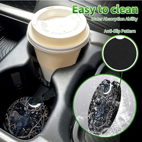Universal Auto Center Console Pad and 2Pcs Car Coasters Set, Anti Slip Soft Neoprene Car Armrest Seat Box Cover Protector Universal Fit - Car Interior Accessories, Moondeer - color: 493