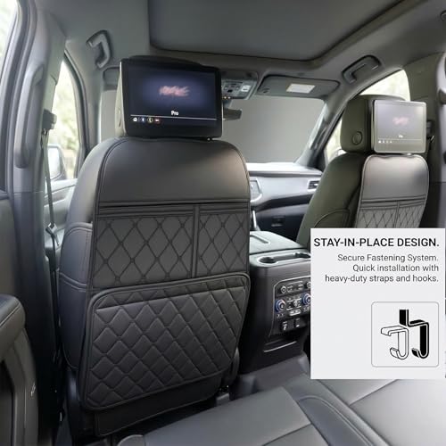 Seat Back Protector for 2021-2025 Cadillac Escalade, GMC Yukon, Chevy Tahoe & Suburban, PU Leather Kick Mats Backseat Protector with Organizer Pocket, Waterproof Rear Seat Cover - 2PCS
