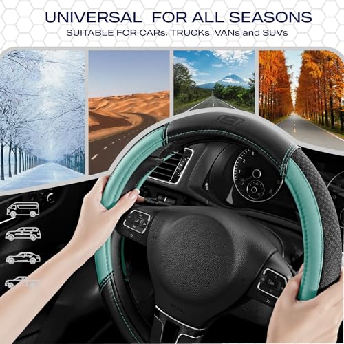 Skechers Air-Cooled Steering Wheel Cover,Air Cool Mesh Leather Car Steering Wheel Cover Universal Fit 14" 1/2-15" Car Wheel Protector for Men Women Fit Suvs,Vans,Sedans,Car,Trucks,Mint - color: Mint
