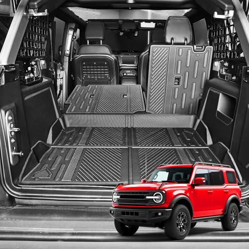 Seat Back Cover and Cargo Liner Protector Compatible for 4-Door Ford Bronco,All-Weather Cargo Mat for Bronco Accessories 2021 2022 2023 2024 2025(Trunk Mat+Backrest Mats+Lower Trunk Mat)