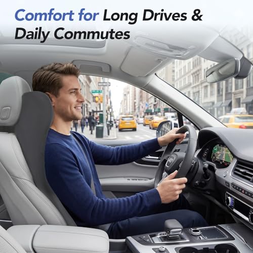 Lumbar Support Pillow for Car with Headrest, Memory Foam Cushion for Back & Neck Support, Muscle Fatigue Relief, Full-Length S-Curve Support for Long Drives, Fits Cars, SUVs, Trucks