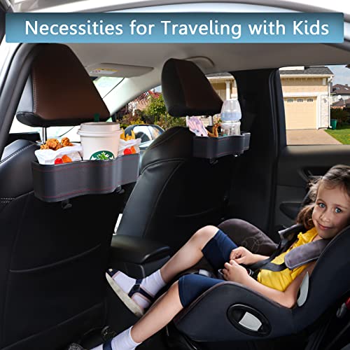 Backseat Car Organizer, Multifunctional Back Seat Car Organizer with Cup Holder and 2 Seat Back Hooks for Snacks, Canned Drinks and Cell Phones - color: #2 PU Leather