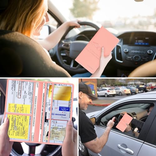 Car Registration & Insurance Card Holder Leather Auto Glove Box Organizer Document Wallet with Magnetic Shut - color: Pink-Upgraded