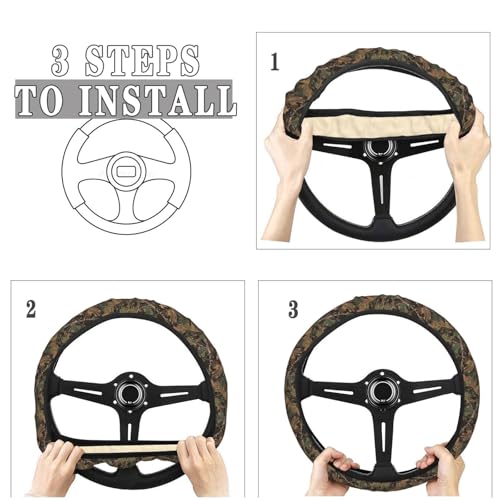 Brown Green Leaf Camo Pattern Steering Wheel Cover for Women Men, Non-Slip Steering Wheel Protector Car Wheel Covers, Universal 15 Inch Fit for Auto, Suvs, Truck - color: Brown Green Leaf Camo Pattern