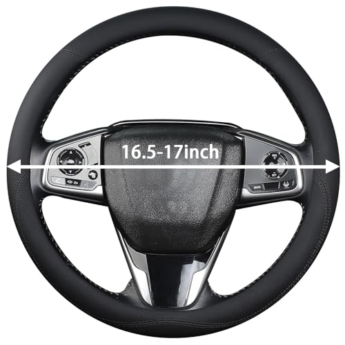XL Size 16.5-17 Inch Steering Wheel Cover for Car, Van, Fits RV, Semi, Truck, Trailer, Bus, Big Rig Trucker, Classic Cars, Faux Leather Steering Wheel Grip Anti-Slip Design Black - color: Black