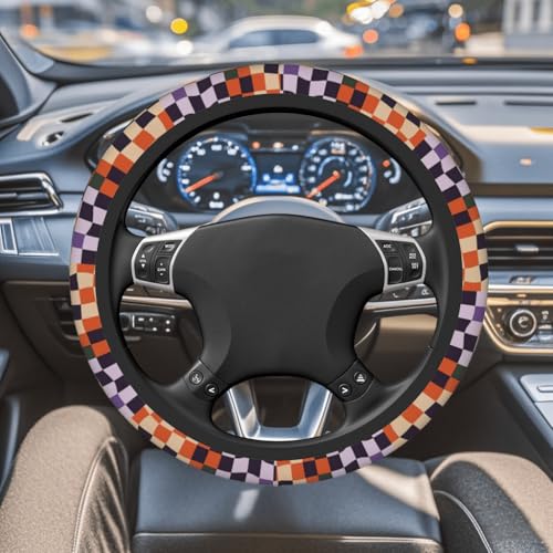 Steering Wheel Cover Accessories Neoprene Cover Non-Slip Breathable Easy to Install Suitable for Women Men Girls for Car SUV Van Truck Universal 14.5-15.5 Inch Checkerboard - color: Checkerboard