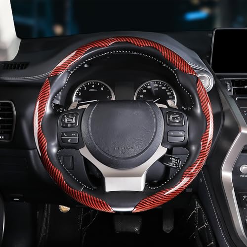Carbon Fiber Steering Wheel Covers 3 Piece Clip on Steering Wheel Cover (Red) - color: Red