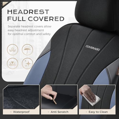 Coverado Seat Covers for Car, Leather Automotive Car Seat Covers 5 Seats, Mesh Breathable Auto Seat Protectors, Driver Seat Covers Universal Fit for SUV, Truck, Vans, Sedan - color: B-Blue&Black
