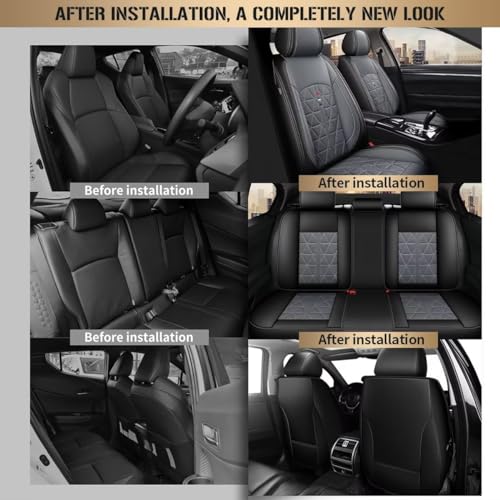 Seat Covers Full Set for Nissan Rogue 2009-2025 2026: Faux Leather Car Seat Covers Waterproof Automotive Seat Protector Covers Compatible Airbag (5 Seats, Black&Grey)