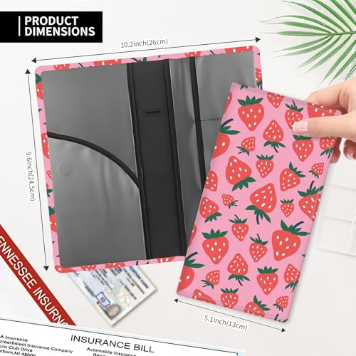 Leather Car Registration and Insurance Card Holder, Cute Car Accessories Vehicle Glove Box Car Organizer for Documents, Cards, License Pink Red Cute Strawberry - color: Pink Red Cute Strawberry
