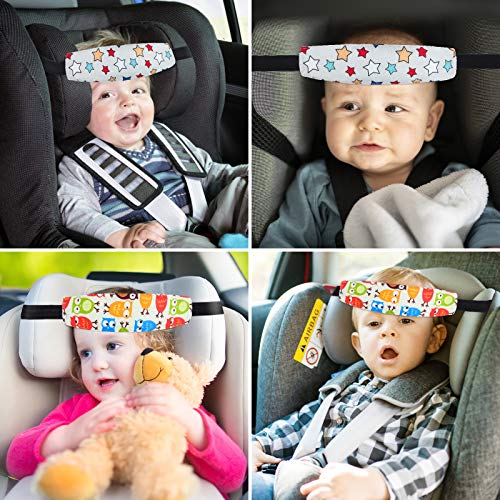 Baby Carseat Head Support,Car seat Straps Pillow Support Ban,Stroller Neck Relief Strap Headrest,Slumber Sling Sleep Positioner for Toddler Infants Child Children Kids(White Stars + Birds) - color: White