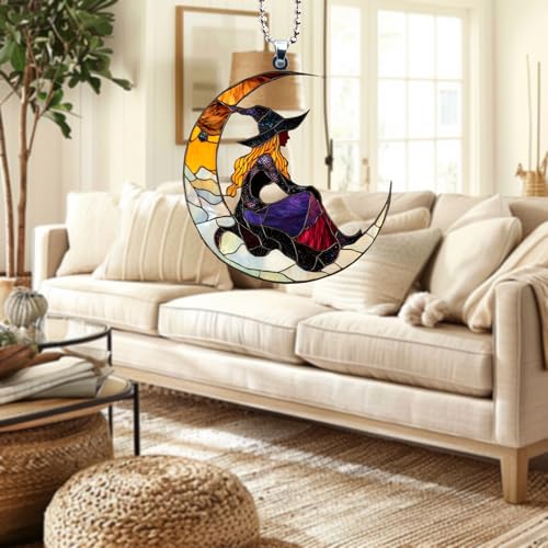 Moon Witch Car Hanging Ornament โ Witchy Gothic Car Accessories & Rear View Mirror Accessories for Goth Girls, Witchy Gifts for Women & Witches (Witch5)