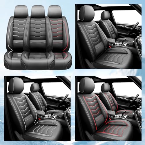 Fit Car Seat Covers Compatible with Honda Fit 2008-2018 2019 -Premium Leather, Waterproof, All-Weather Seat Cushion Protecto&Airbag Compatible (2 Front Seat Red Line Black) - color: Front Pair 【 Red Line Black #02】, size: For Honda Fit 2008-2018 2019